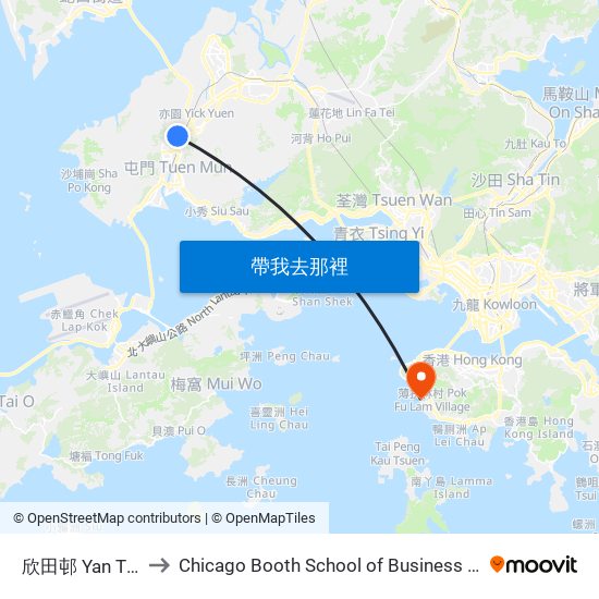 欣田邨 Yan Tin Estate to Chicago Booth School of Business Hong Kong campus map