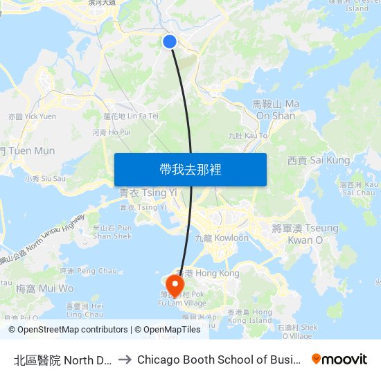 北區醫院 North District Hospital to Chicago Booth School of Business Hong Kong campus map
