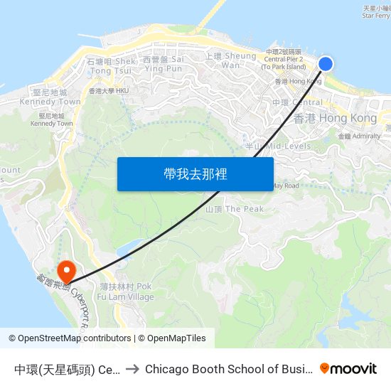 中環(天星碼頭) Central (Star Ferry) to Chicago Booth School of Business Hong Kong campus map