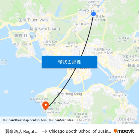 麗豪酒店 Regal Riverside Hotel to Chicago Booth School of Business Hong Kong campus map