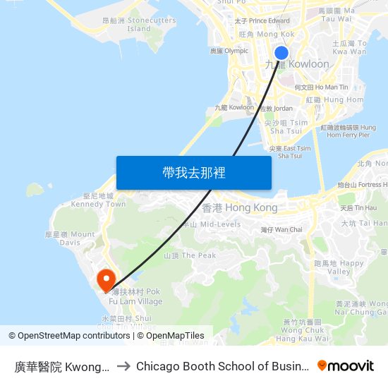 廣華醫院 Kwong Wah Hospital to Chicago Booth School of Business Hong Kong campus map