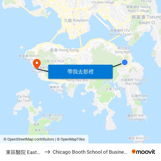 東區醫院 Eastern Hospital to Chicago Booth School of Business Hong Kong campus map