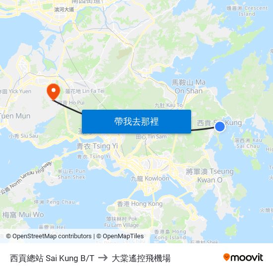 西貢總站 Sai Kung B/T to 大棠遙控飛機場 map