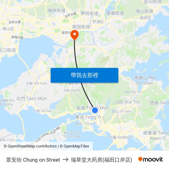 眾安街 Chung on Street to 瑞草堂大药房(福田口岸店) map
