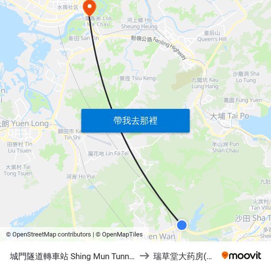 城門隧道轉車站 Shing Mun Tunnels Bus Interchange to 瑞草堂大药房(福田口岸店) map