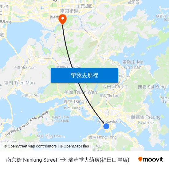 南京街 Nanking Street to 瑞草堂大药房(福田口岸店) map