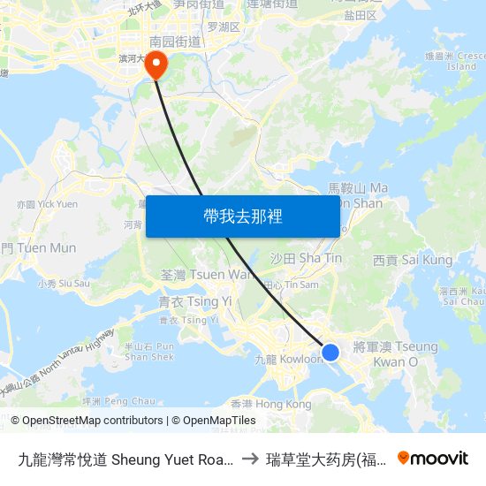 九龍灣常悅道 Sheung Yuet Road Kowloon Bay to 瑞草堂大药房(福田口岸店) map