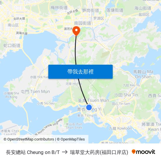 長安總站 Cheung on B/T to 瑞草堂大药房(福田口岸店) map