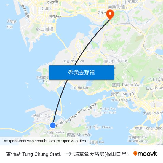 東涌站 Tung Chung Station to 瑞草堂大药房(福田口岸店) map