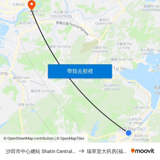 沙田市中心總站 Shatin Central Bus Terminus to 瑞草堂大药房(福田口岸店) map