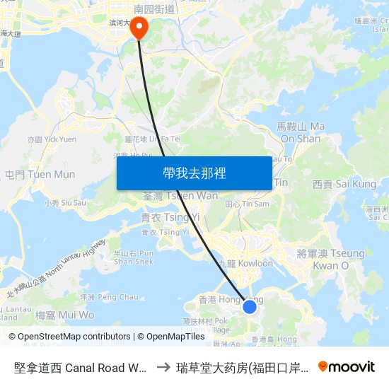 堅拿道西 Canal Road West to 瑞草堂大药房(福田口岸店) map