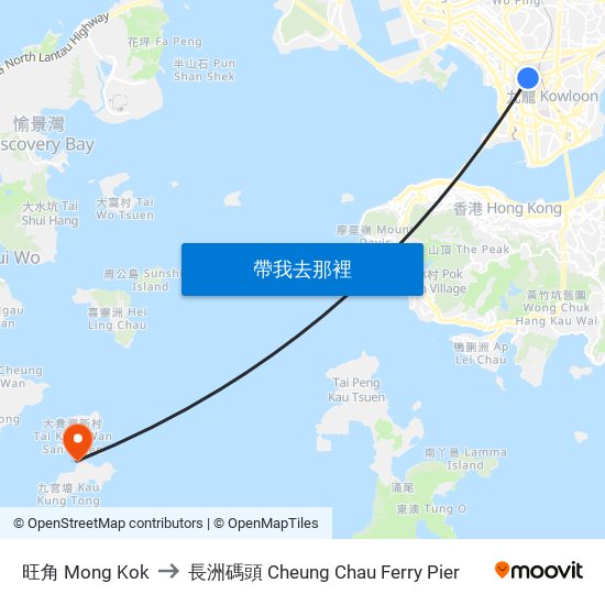 旺角 Mong Kok to 長洲碼頭 Cheung Chau Ferry Pier map