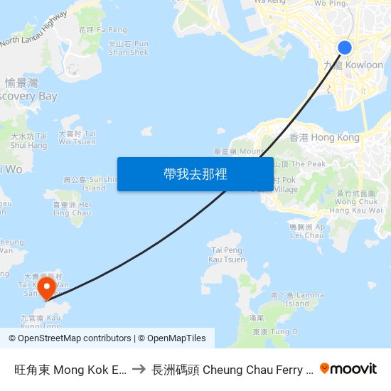 旺角東 Mong Kok East to 長洲碼頭 Cheung Chau Ferry Pier map