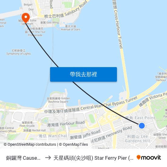 銅鑼灣 Causeway Bay to 銅鑼灣 Causeway Bay map