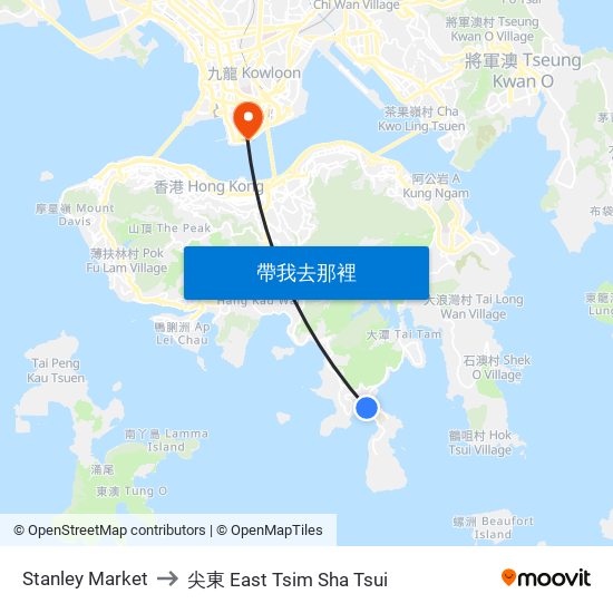 Stanley Market to 尖東 East Tsim Sha Tsui map