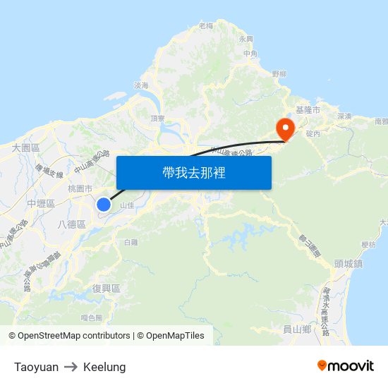 Taoyuan to Keelung map