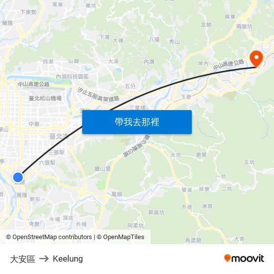 大安區 to Keelung map