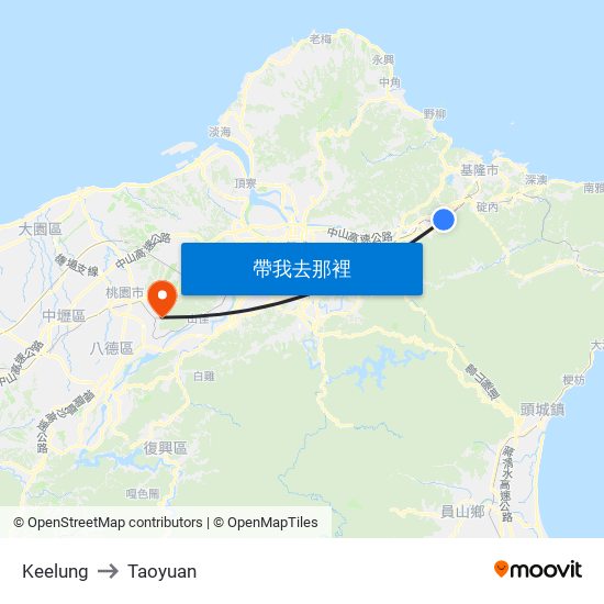 Keelung to Taoyuan map