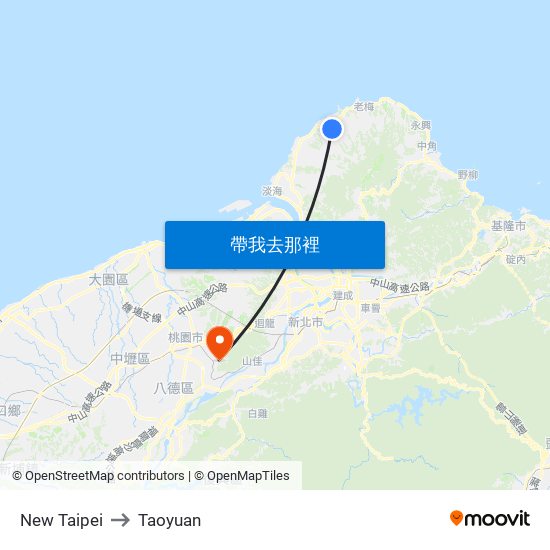 New Taipei to Taoyuan map