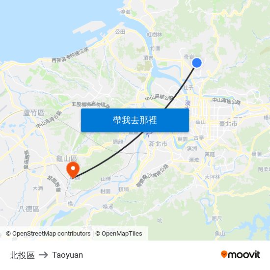 北投區 to Taoyuan map