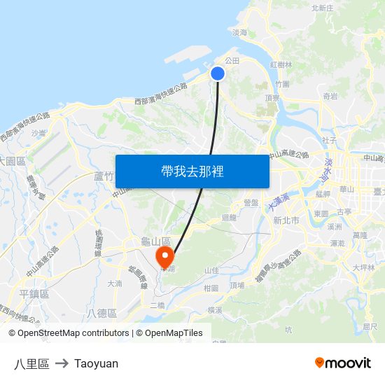 八里區 to Taoyuan map