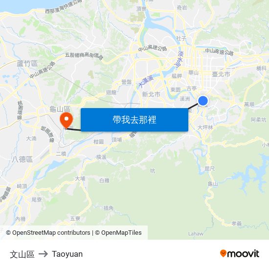 文山區 to Taoyuan map