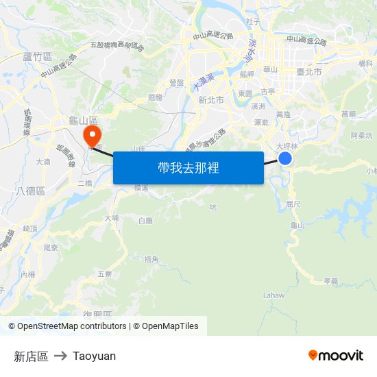 新店區 to Taoyuan map