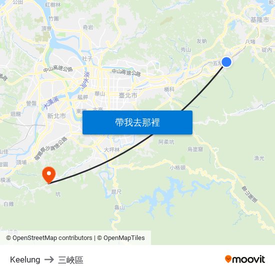 Keelung to 三峽區 map