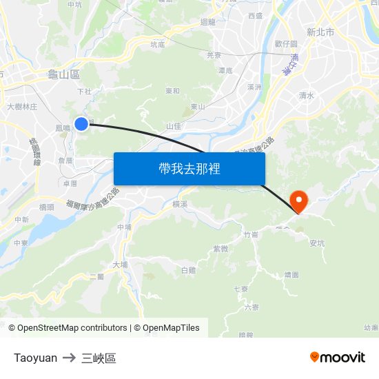 Taoyuan to 三峽區 map