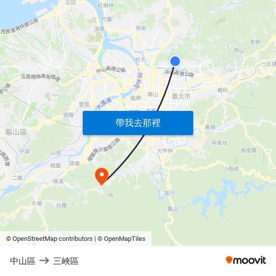 中山區 to 三峽區 map