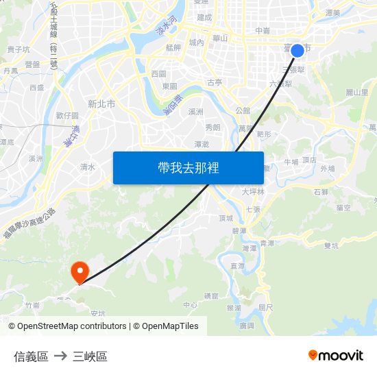 信義區 to 三峽區 map