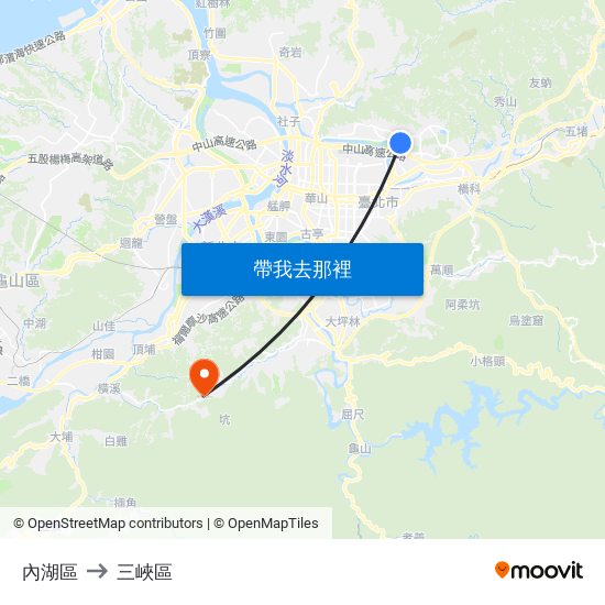 內湖區 to 三峽區 map