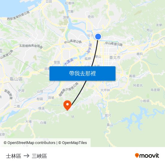 士林區 to 三峽區 map