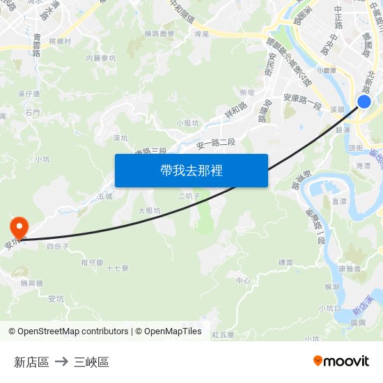 新店區 to 三峽區 map