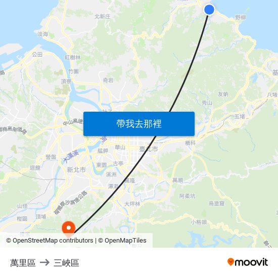 萬里區 to 三峽區 map