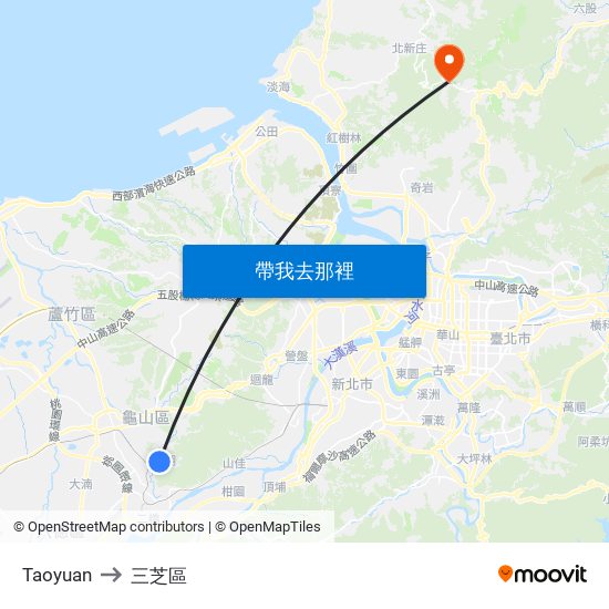 Taoyuan to 三芝區 map