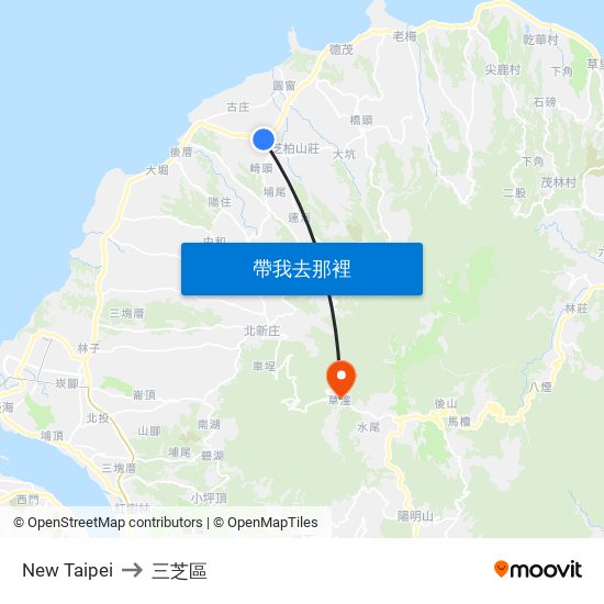 New Taipei to 三芝區 map