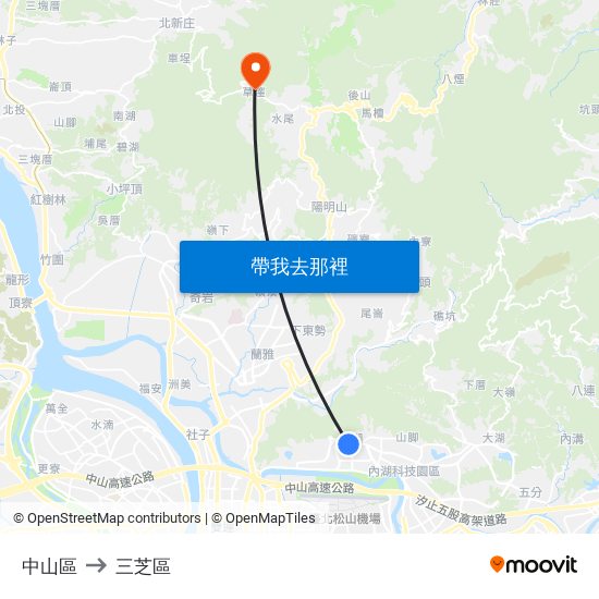 中山區 to 三芝區 map