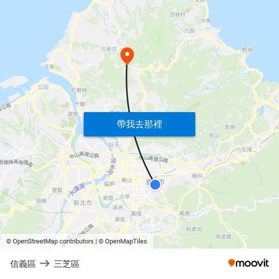 信義區 to 三芝區 map