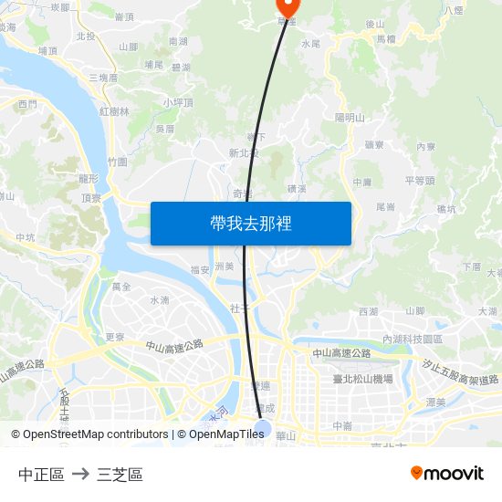 中正區 to 三芝區 map