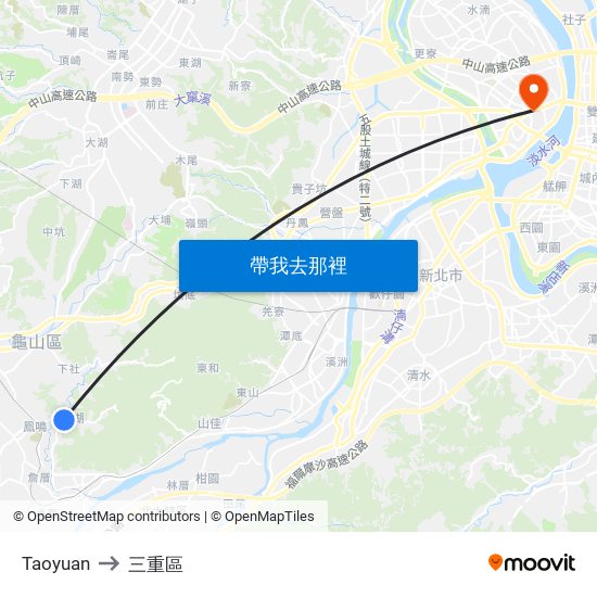 Taoyuan to 三重區 map