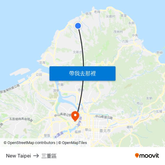 New Taipei to 三重區 map