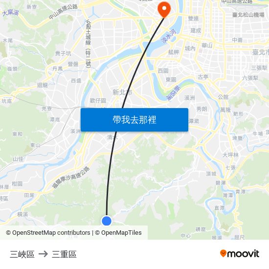 三峽區 to 三重區 map