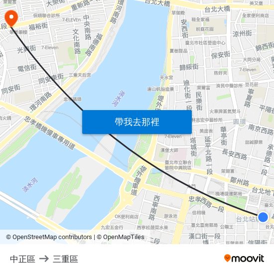 中正區 to 三重區 map