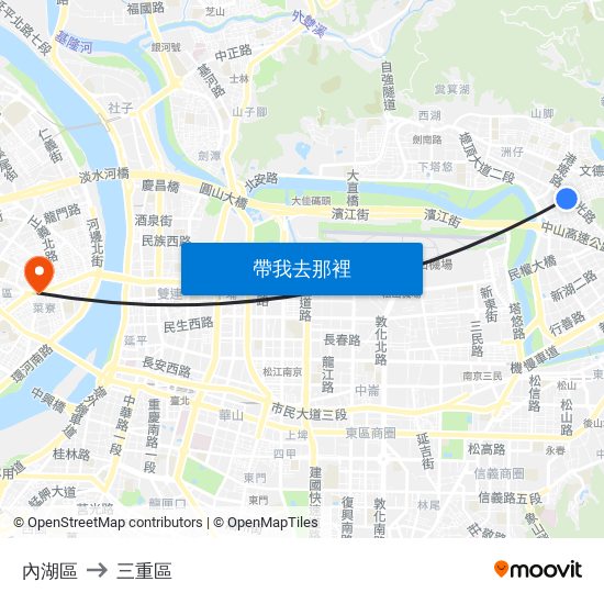 內湖區 to 三重區 map