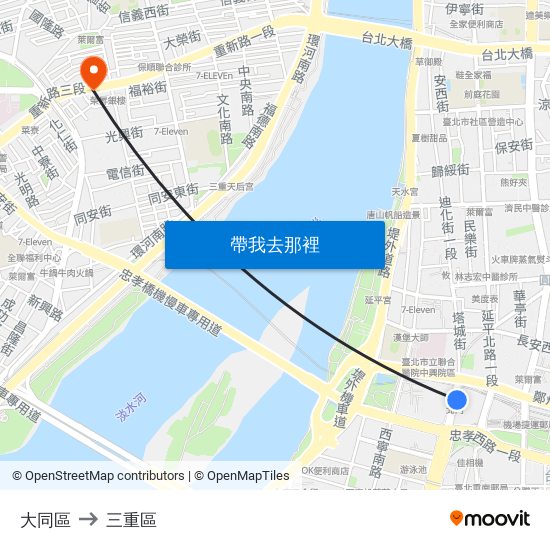 大同區 to 三重區 map