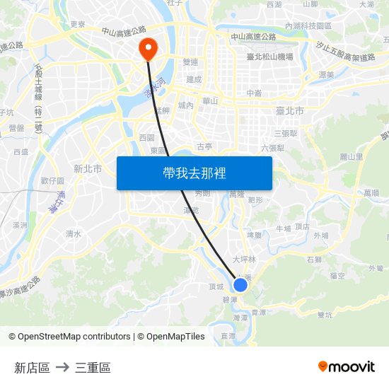 新店區 to 三重區 map