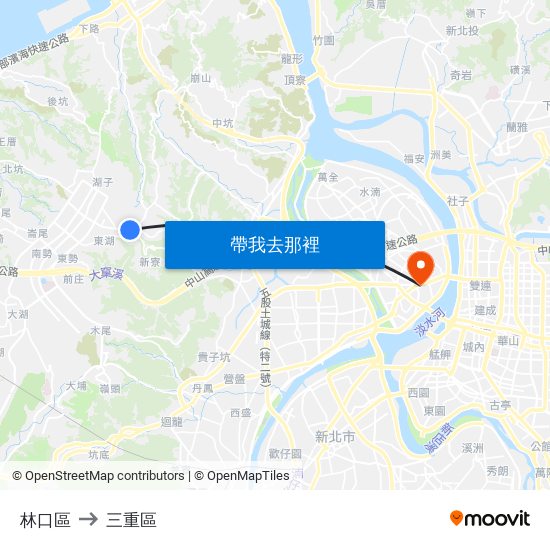 林口區 to 三重區 map