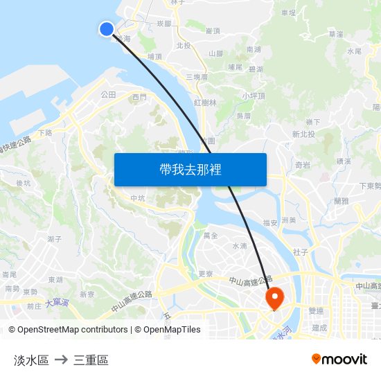 淡水區 to 三重區 map