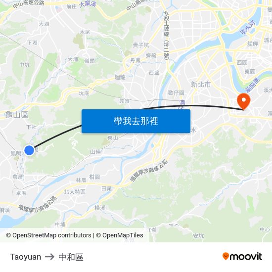 Taoyuan to 中和區 map